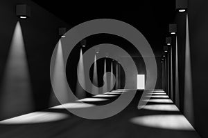 3D render of empty hall, dramatic