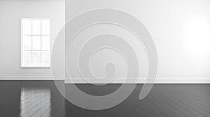 3d render of empty room with wooden floor and wall