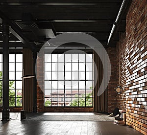 3d render of a empty space with red brick wall