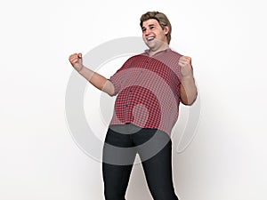 3D Render :  endomorph overweight male body type with Happy feeling gesture
