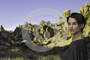 3D render entitled Welcome to Big Bend National Park. Person in the image is computer generated by 3D rendering. No