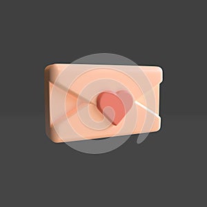 3d render envelope with small seal heart shaped