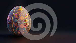 3D Render of Ethnic Floral Egg On Dark Background And Copy Space. Happy Easter