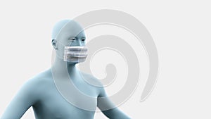 3d render of a face with mask , on white background.