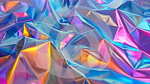 3D render of faceted gem, wave, liquid, abstract geometric crystal background with iridescent texture.