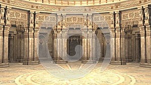 3D render of a fantasy style court, throne room or ballroom