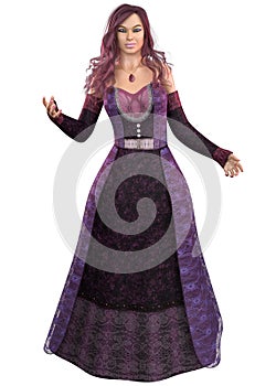 3D Render of Fantasy woman in purple gown