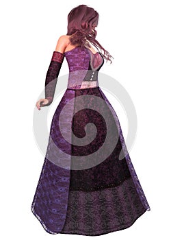 3D Render of Fantasy woman in purple gown