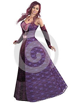 3D Render of Fantasy woman in purple gown