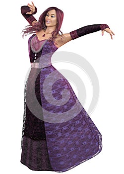 3D Render of Fantasy woman in purple gown