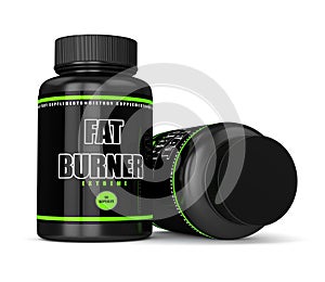 3d render of fat burner bottles with pills