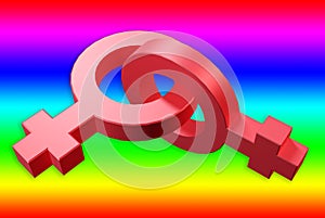 3d render of female symbols join together in unison with rainbow color background 3D rendering