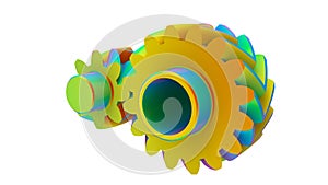 3D render - Finite element analysis of two cog gears