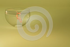 3d render of fish in small bowl with pale yellow background