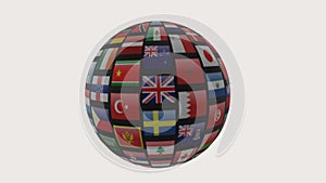 3d render Flags of the world in globe on white backgroung