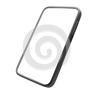 3d render floating black smart phone with white screen. Mobile mockup. Vector realistic smartphone template. Telephone