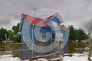 3d render - flooding blue house