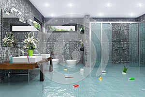 3d render - flooding modern bathroom bathroom