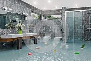 3d render - flooding modern bathroom bathroom