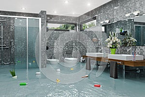 3d render - flooding modern bathroom bathroom