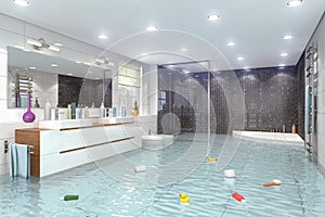 3d render - flooding modern bathroom bathroom