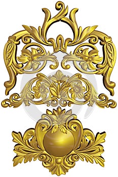 3D render of floral gold engraved center headers