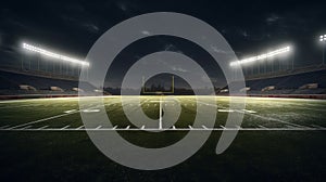 3D render of a football stadium at night with lights and grass