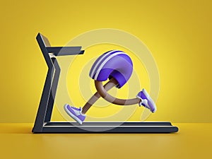 3d render, funny cartoon character legs run on treadmill. Cardio workout illustration. Surreal sport clip art isolated