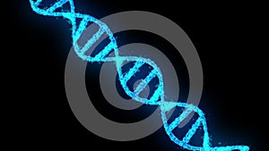 3D render of futuristic dna spiral on dark background. Biotechnology, genetic engineering, health and future concept.