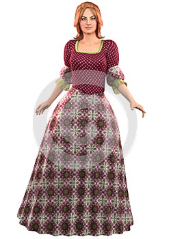 3D Render of Girl in colorful medieval dress