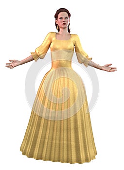 3D Render of girl in yellow ball gown