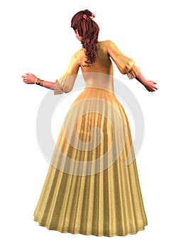 3D Render of girl in yellow ball gown