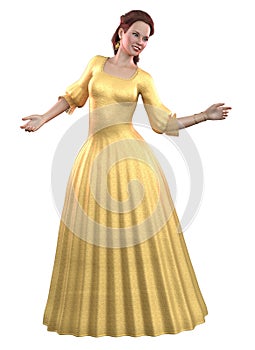 3D Render of girl in yellow ball gown
