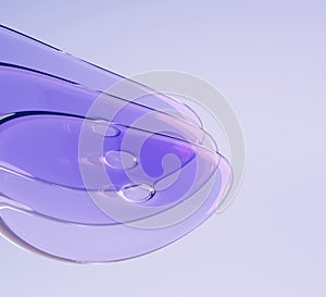3d render glass transparent layers effect on abstract geometric purple background. Crystal circle curve wave shapes with