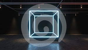 3D render Glowing neon lighting on floor reflection for future premium product or technology