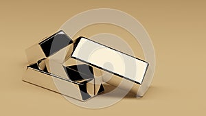 3D render gold bars on a light background