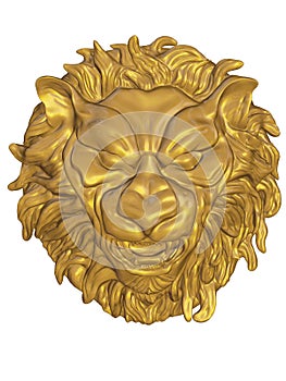 3D render of gold engraved lions head