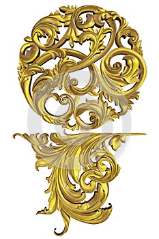 3D render of gold engraved scrolls