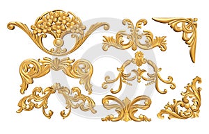 3D render of gold engraved scrolls