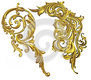 3D render of gold engraved scrolls