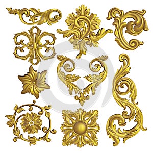 3D render of gold engraved Victorian elements