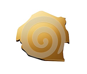 3D render of a gold Eswatini shaped map isolated on a white background