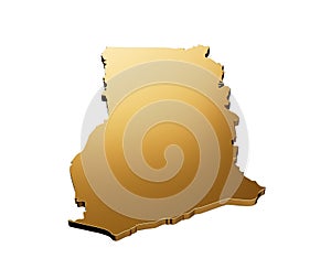 3D render of a gold Ghana shaped map isolated on a white background