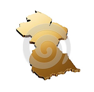 3D render of a gold Guyana shaped map isolated on a white background