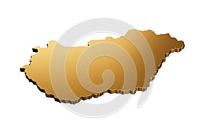 3D render of a gold Hungary shaped map isolated on a white background