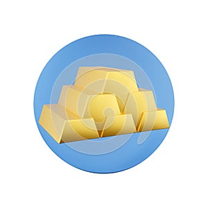 3d render golden bars in blue circle. 3d rendering gold bars in blue circle. 3d render gold bars illustration in blue