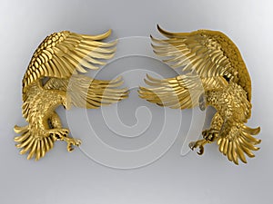 3D render - Golden detailed eagles
