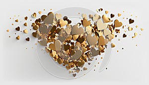 3d render of golden hearts on white background. Valentines day concept