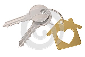 3d render of golden home key isolated on white background. Estate concept. 3D illustration