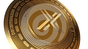 3D Render Golden Immutable X IMX Cryptocurrency Coin Symbol Close up